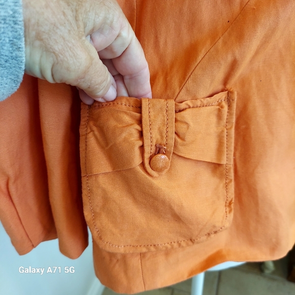 Vintage Larry Levine Orange Linen Blend Cropped 3/4 Sleeve Jacket Sz M - Picture 12 of 17